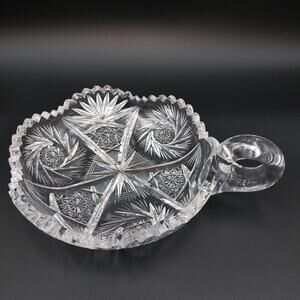 Antique ABP Cut Glass Handled Nappy Bowl Sawtooth Hobstar Pinwheel Crystal Dish